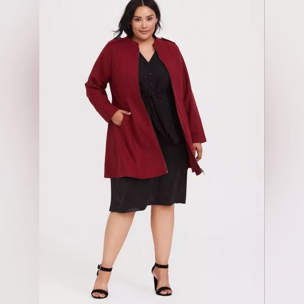 Torrid Red Zip-Front Fit and Flare Coat Poly Wool Blend Lined Pockets   2X